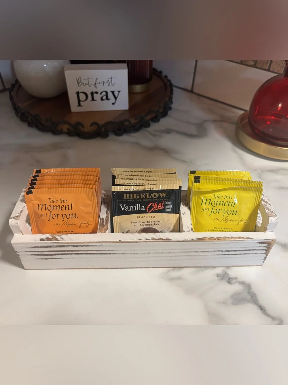 Shabby Chic Farmhouse Wooden Tea Bag Organizer (NWOT)